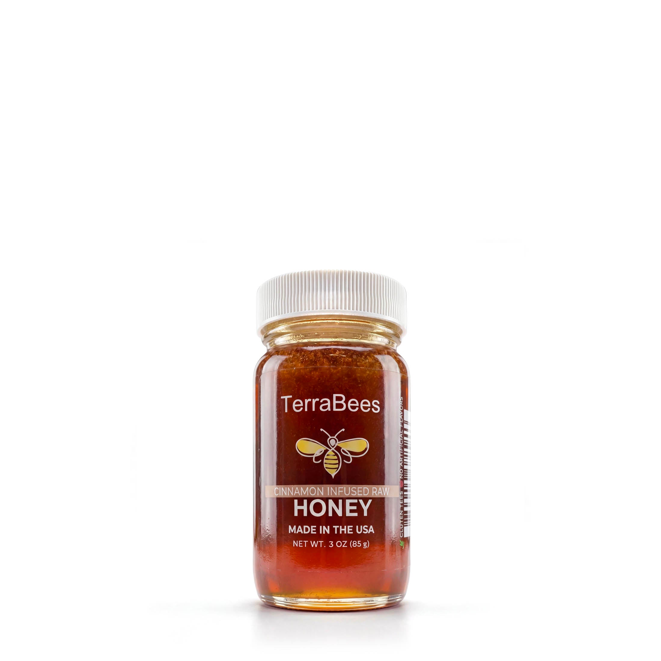 TerraBees: Organic Cinnamon Infused Raw & Unfiltered Honey – 85 g (3 oz) in Glass Bottle