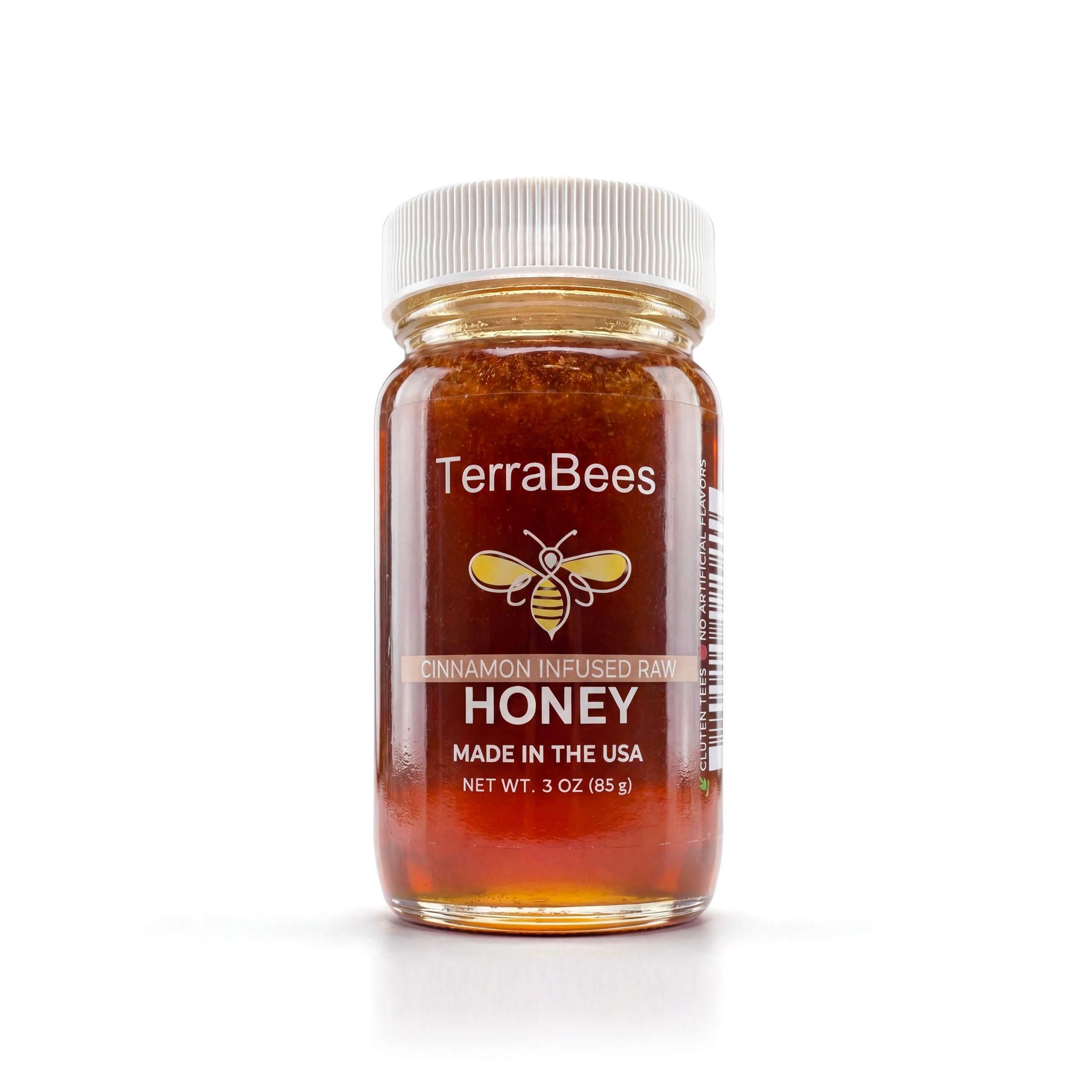 TerraBees: Organic Cinnamon Infused Raw & Unfiltered Honey – 85 g (3 oz) in Glass Bottle