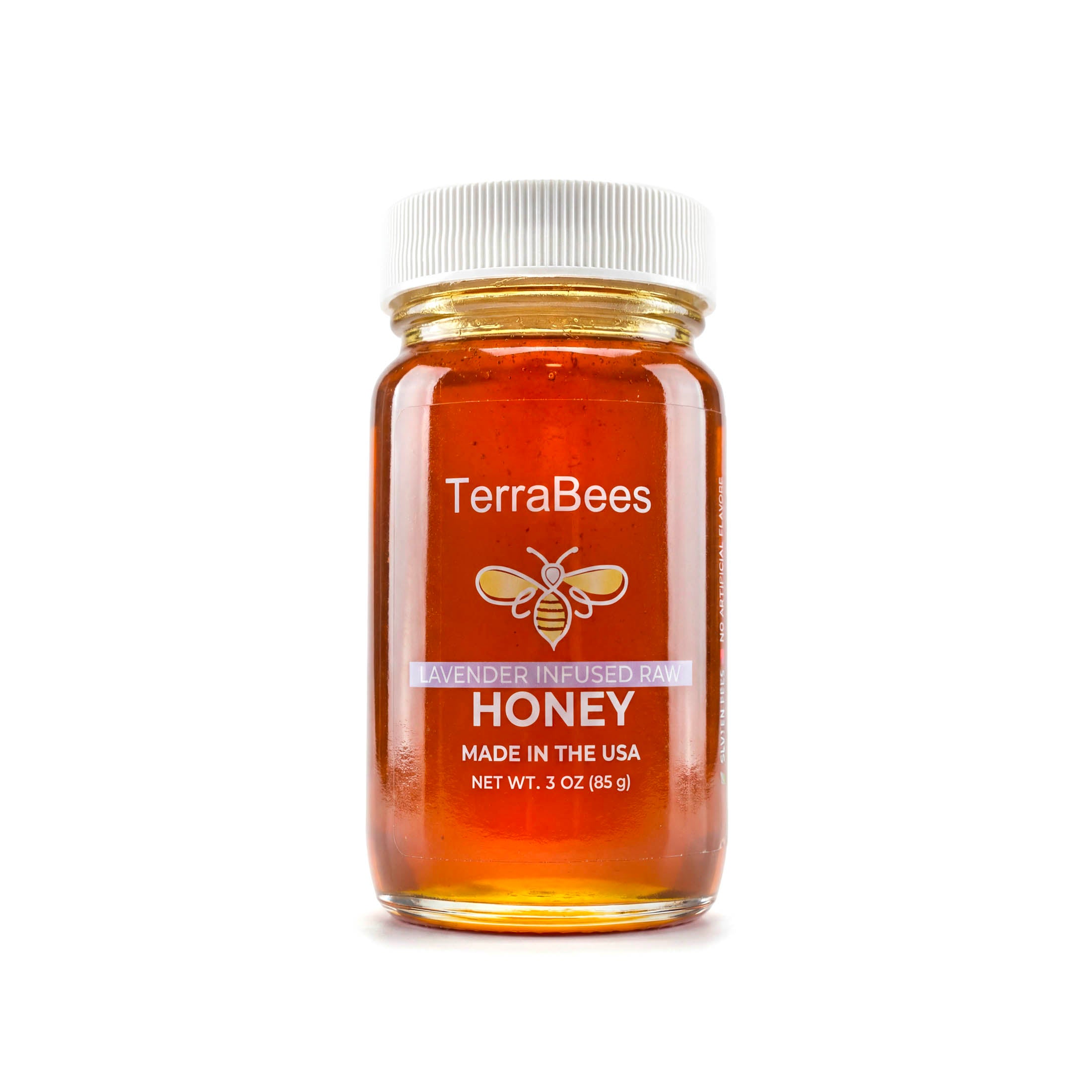 TerraBees: Organic Lavender Infused Raw & Unfiltered Honey – 85 g (3 oz) in Glass Bottle